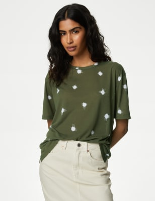 

Womens M&S Collection Printed Relaxed T-Shirt - Khaki Mix, Khaki Mix