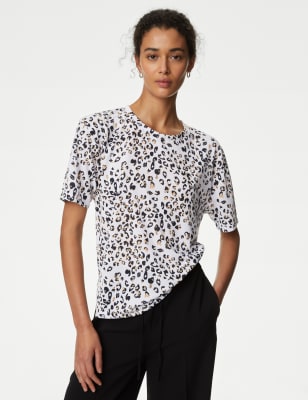 

Womens M&S Collection Printed Relaxed T-Shirt - White Mix, White Mix