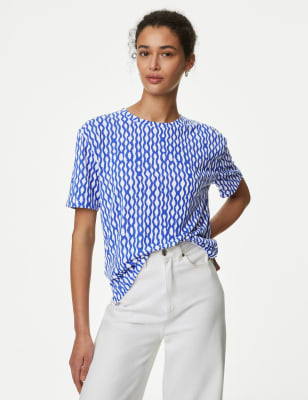 

Womens M&S Collection Printed Relaxed T-Shirt - Iris, Iris