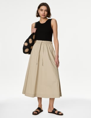 

Womens M&S Collection Pure Cotton Midi Utility Circle Skirt - Buff, Buff