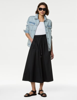 

Womens M&S Collection Pure Cotton Midi Utility Circle Skirt - Black, Black
