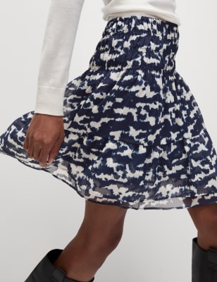 

Womens M&S Collection Mini-Skaterrock aus Chiffon mit Plisseedetail - Navy Mix, Navy Mix