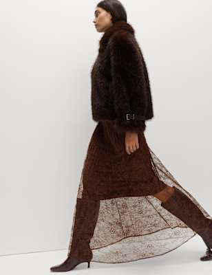 Lace Pleated Midaxi Skirt | BROWN | Skirts | M&S CA