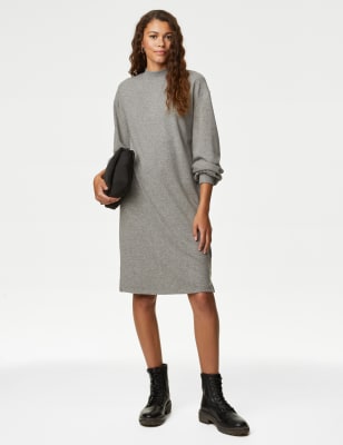 

Womens M&S Collection High Neck Cosy Mini Jumper Dress - Grey Marl, Grey Marl