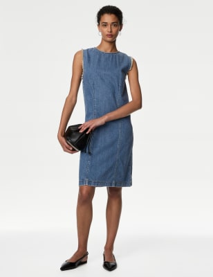 

Womens M&S Collection Denim Round Neck Mini Shift Dress, Denim