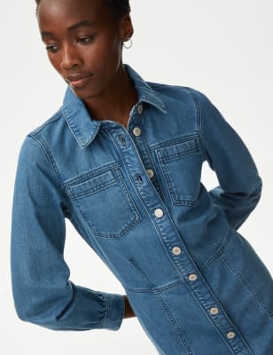 

Womens M&S Collection Mini-Shirtkleid aus Denim mit Kragen, Denim