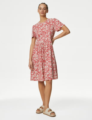 

Womens M&S Collection Knielanges, gesmoktes Jersey-Kleid - Pink Mix, Pink Mix