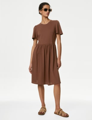 

Womens M&S Collection Jersey Round Neck Knee Length Skater Dress - Conker, Conker