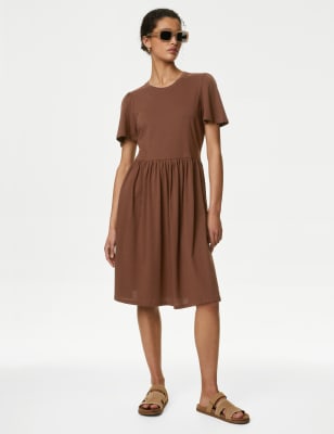 

Womens M&S Collection Jersey Round Neck Knee Length Skater Dress, Conker
