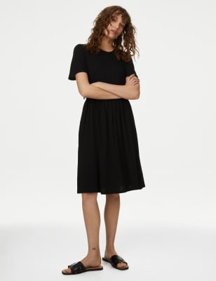 

Womens M&S Collection Jersey Round Neck Knee Length Skater Dress - Black, Black