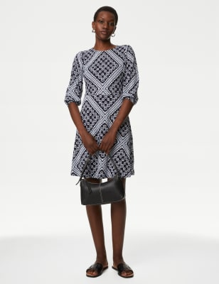 

M&S Collection Minivestido skater de punto estampado con cuello redondoWomens - Navy Mix, Navy Mix