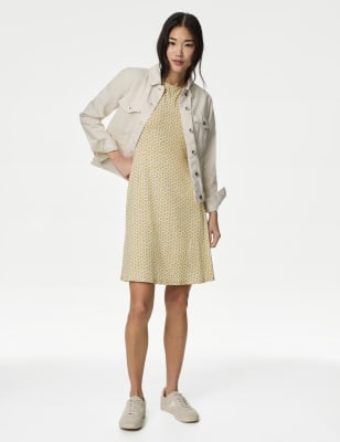 

M&S Collection Minivestido skater de punto estampado con cuello redondoWomens - Khaki Mix, Khaki Mix