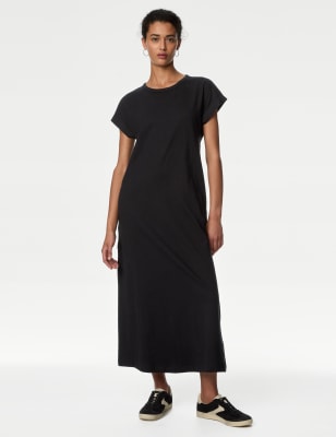 

Womens M&S Collection Pure Cotton Round Neck Midaxi T-Shirt Dress - Black, Black