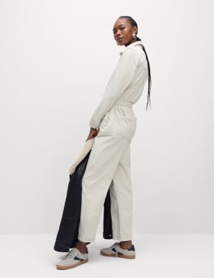

Womens M&S Collection Denim-Jumpsuit im Utility-Stil mit langen Ärmeln - Ecru, Ecru