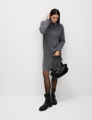 

Womens M&S Collection Roll Neck Mini Jumper Dress - Thunder, Thunder