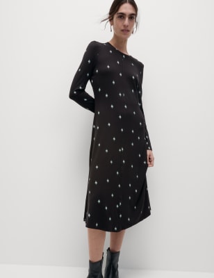 

Womens M&S Collection Jersey Printed Midi Column Dress - Black Mix, Black Mix