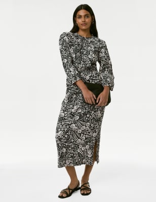 

Womens M&S Collection Cotton Rich Printed Midi Column Dress - Ecru Mix, Ecru Mix