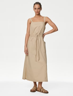 

Womens M&S Collection Pure Cotton Square Neck Relaxed Midi Slip Dress - Buff, Buff