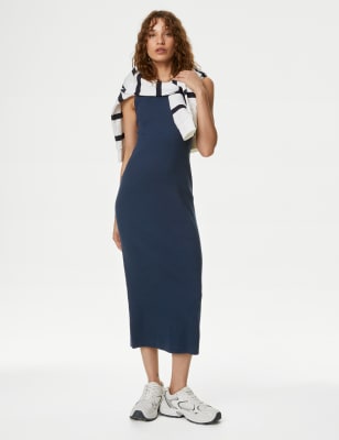 

Womens M&S Collection Cotton Rich Ribbed Midi Bodycon Dress - Navy, Navy