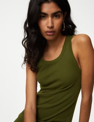 

M&S Collection Vestido bodycon de algodón acanalado a media piernaWomens - Dark Olive, Dark Olive