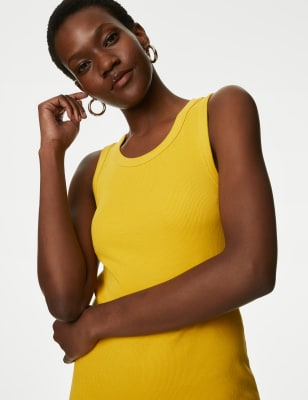 

Womens M&S Collection Geripptes Bodycon-Midikleid mit hohem Baumwollanteil - Buttercup, Buttercup