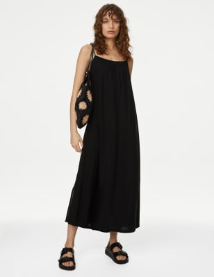 

Womens M&S Collection Square Neck Strappy Midi Cami Slip Dress - Black, Black