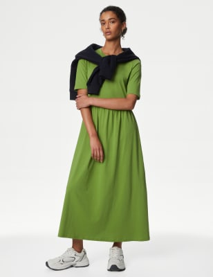 

Womens M&S Collection Jersey Round Neck Midi Waisted Dress - Bright Green, Bright Green