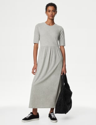 

Womens M&S Collection Jersey Round Neck Midi Waisted Dress - Mid Grey Marl, Mid Grey Marl