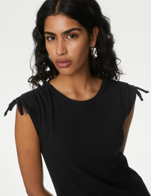 

Womens M&S Collection Cotton Rich Round Neck Ruched Midi Column Dress - Black, Black