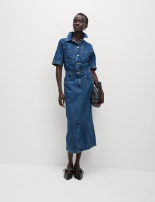 

Womens M&S Collection Pure Cotton Denim Midi Utility Dress, Denim