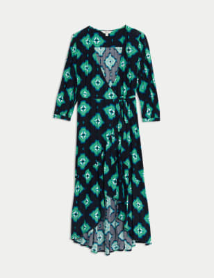 

Womens M&S Collection Printed V-Neck Midi Wrap Dress - Navy Mix, Navy Mix