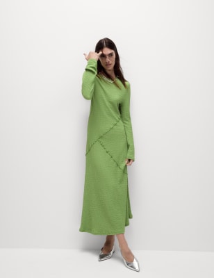 

Womens M&S Collection Jersey Textured Midaxi Relaxed Skater Dress - Bright Green, Bright Green