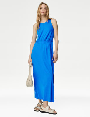 

M&S Collection Vestido a la cintura a media pierna de lino de punto con cuello redondoWomens - Iris, Iris