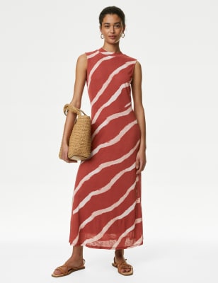 

Womens M&S Collection Mesh Jersey Printed Round Neck Midi Tea Dress - Pink Mix, Pink Mix