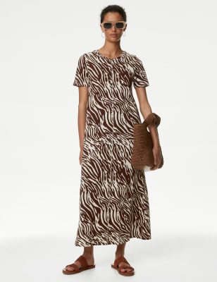 

Womens M&S Collection Gemustertes Mini-T-Shirtkleid aus reiner Baumwolle - Neutral, Neutral