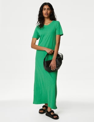 

M&S Collection Vestido estilo camiseta a media pierna con cuello redondo de puntoWomens - Medium Green, Medium Green