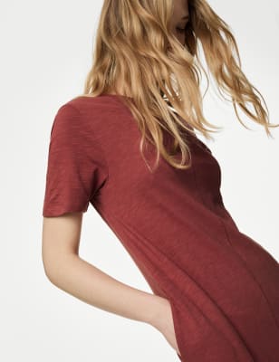 

Womens M&S Collection Midi-T-Shirt-Kleid aus Jersey mit Rundhalsausschnitt - Oxblood, Oxblood