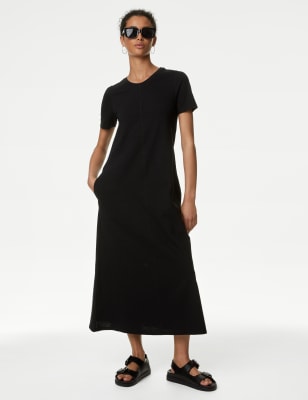 

Womens M&S Collection Midi-T-Shirt-Kleid aus Jersey mit Rundhalsausschnitt - Black, Black