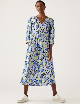 

Marks & Spencer Printed Tie Neck Puff Sleeve Midi Dress (FEMALE, MULTI, 6-PET)