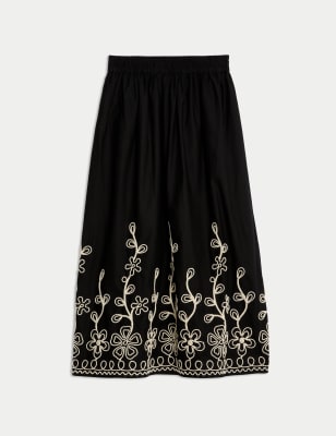 

Womens M&S Collection Pure Cotton Embroidered Midaxi Circle Skirt - Black, Black