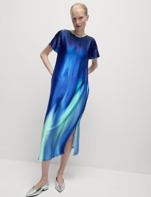 

Womens M&S Collection Ombre Round Neck Midaxi Column Dress - Blue Mix, Blue Mix