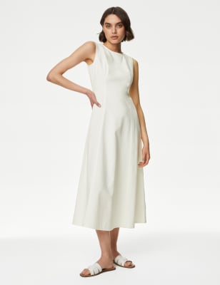 

M&S Collection Vestido recto a media pierna denim con cuello redondoWomens - Ivory, Ivory