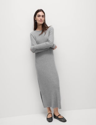 

Womens M&S Collection Jersey Sparkly Ribbed Midi Column Dress - Grey, Grey