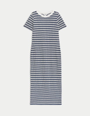 

Womens M&S Collection Cotton Blend Striped Midi Column Dress - Navy Mix, Navy Mix