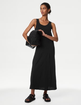 

Womens M&S Collection Pure Cotton Scoop Neck Midi Column Dress - Black, Black