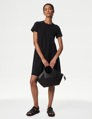 

Womens M&S Collection Pure Cotton Panelled Mini Skater Dress - Black, Black