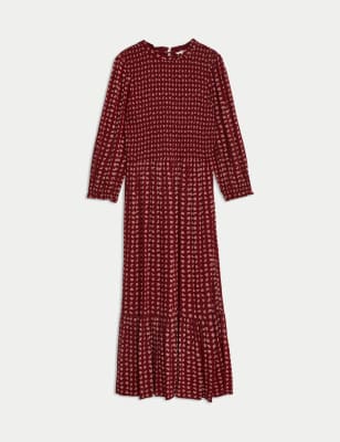 

Womens M&S Collection Printed Midi Waisted Dress - Dark Red Mix, Dark Red Mix