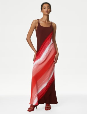 

Womens M&S Collection Maxi-Schlupfkleid mit Trägern und Muster - Red Mix, Red Mix