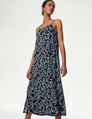 

Womens M&S Collection Printed Square Neck Midi Cami Slip Dress - Navy Mix, Navy Mix