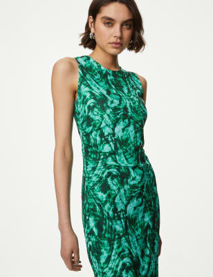 

Womens M&S Collection Printed round neck Mesh Midi Bodycon Dress - Green Mix, Green Mix